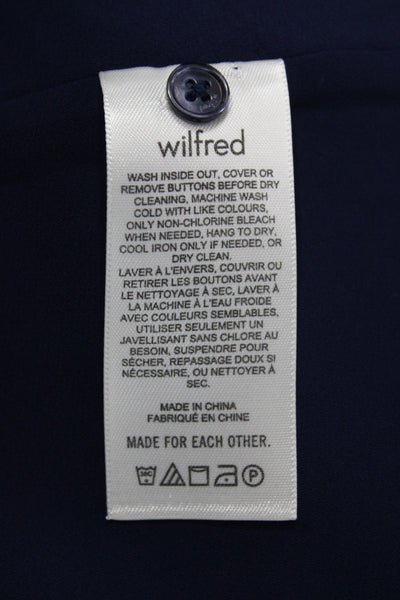 Wilfred Womens Maxi Dress Blue Button Long Sleeve Midi Round Neck Size S