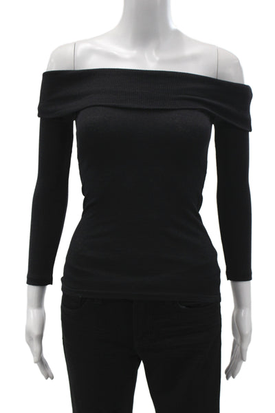 Michael Stars Womens Off Shoulder 3/4 Sleeve Solid Black Shirt Size One Size