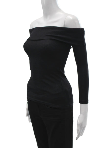 Michael Stars Womens Off Shoulder 3/4 Sleeve Solid Black Shirt Size One Size