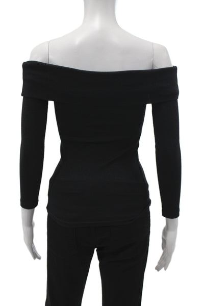 Michael Stars Womens Off Shoulder 3/4 Sleeve Solid Black Shirt Size One Size