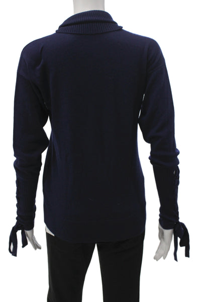 Ramy Brook Women Turtleneck Lace-Up Pullover Blue Wool Long Sleeve Size XS