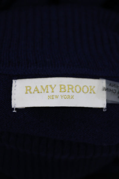 Ramy Brook Women Turtleneck Lace-Up Pullover Blue Wool Long Sleeve Size XS