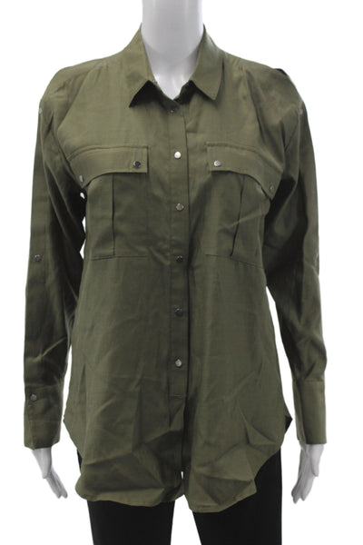 BCBGMAXAZRIA Women Green Collared Military Button-Up Long Sleeve Top Size XS
