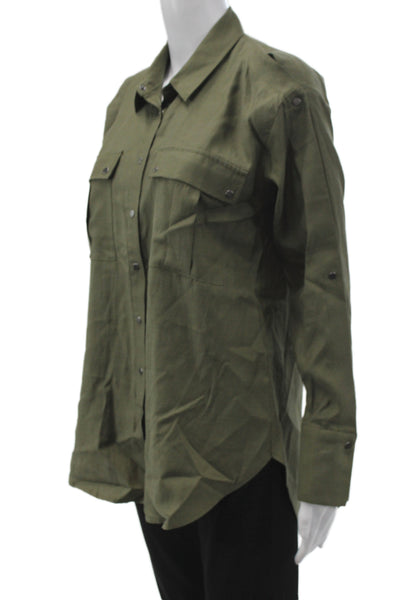 BCBGMAXAZRIA Women Green Collared Military Button-Up Long Sleeve Top Size XS