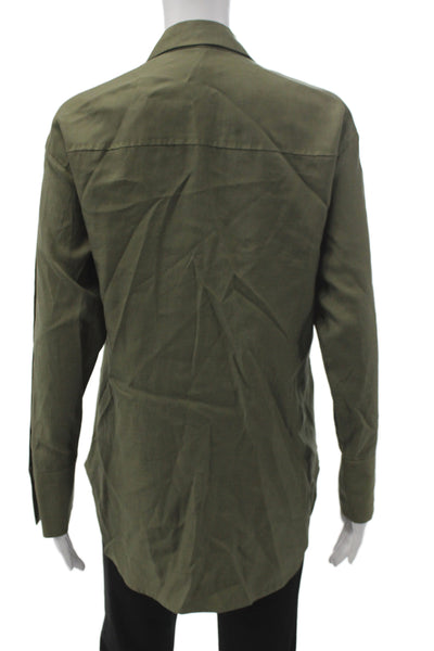 BCBGMAXAZRIA Women Green Collared Military Button-Up Long Sleeve Top Size XS