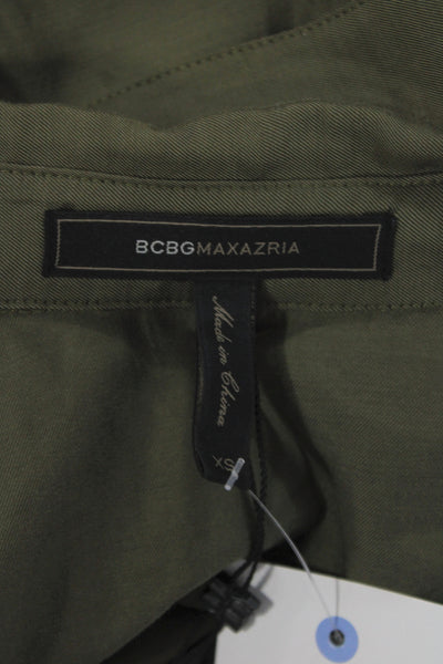 BCBGMAXAZRIA Women Green Collared Military Button-Up Long Sleeve Top Size XS