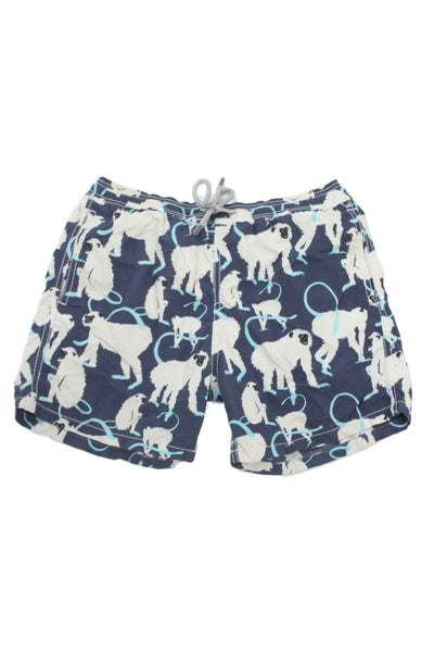 Vilebrequin Kids Cotton Novelty Monkey Print Swim Trunks Blue White Size 12