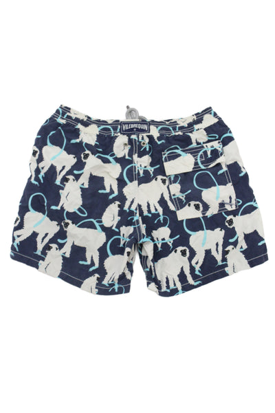 Vilebrequin Kids Cotton Novelty Monkey Print Swim Trunks Blue White Size 12
