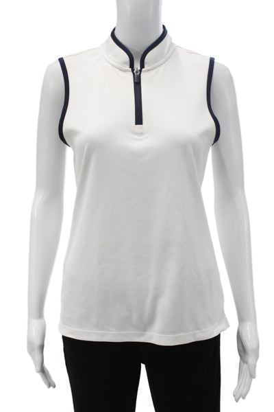 Tory Sport Women White Jersey Sleeveless Tank Mockneck Zip Athleisure Size S