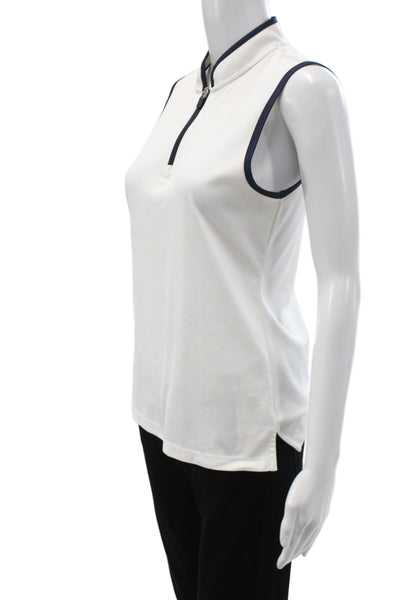 Tory Sport Women White Jersey Sleeveless Tank Mockneck Zip Athleisure Size S
