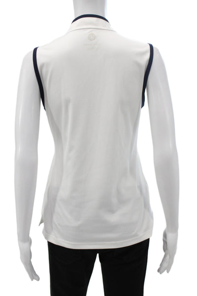 Tory Sport Women White Jersey Sleeveless Tank Mockneck Zip Athleisure Size S