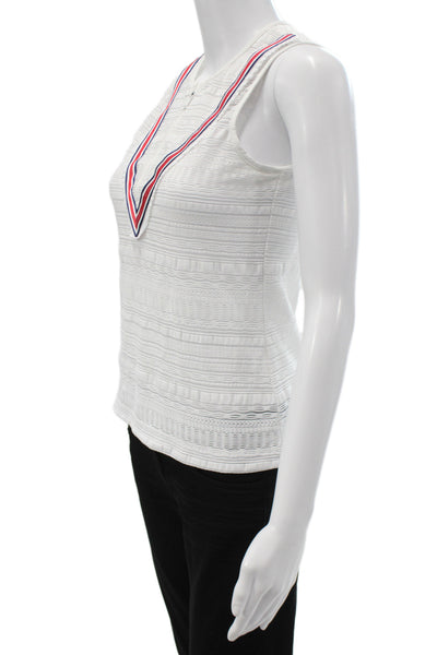 L'etoile Womens Tank Top White Striped Round Neck Zip Sporty Size S