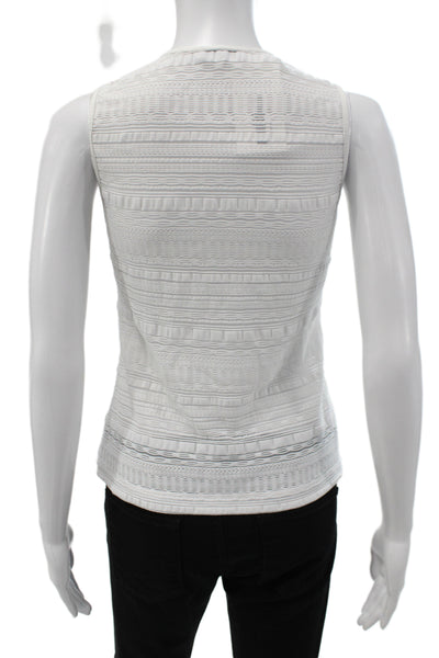 L'etoile Womens Tank Top White Striped Round Neck Zip Sporty Size S
