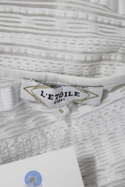 L'etoile Womens Tank Top White Striped Round Neck Zip Sporty Size S