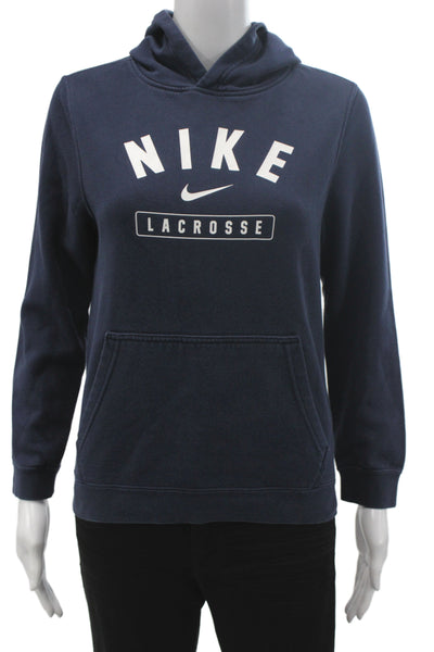 Nike Womens Pullover Hoodie Blue Cotton Lacrosse Crew Neck Size L