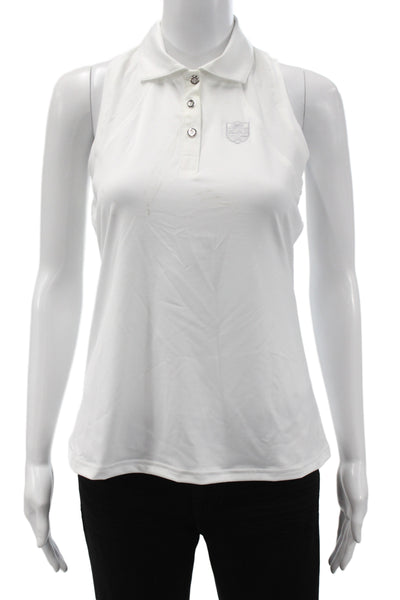InPhorm Women Sleeveless Basic Polo White Collared Button Polyester Golf Size S