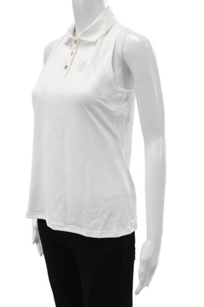 InPhorm Women Sleeveless Basic Polo White Collared Button Polyester Golf Size S