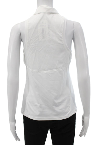 InPhorm Women Sleeveless Basic Polo White Collared Button Polyester Golf Size S