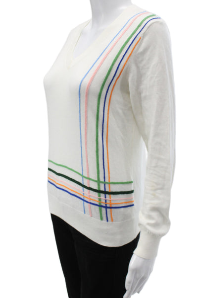 Tory Sport Women Pullover V-Neck Striped Long Sleeve White Size S
