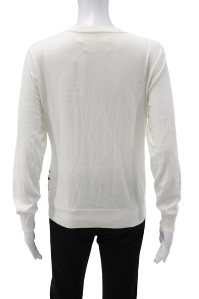 Tory Sport Women Pullover V-Neck Striped Long Sleeve White Size S