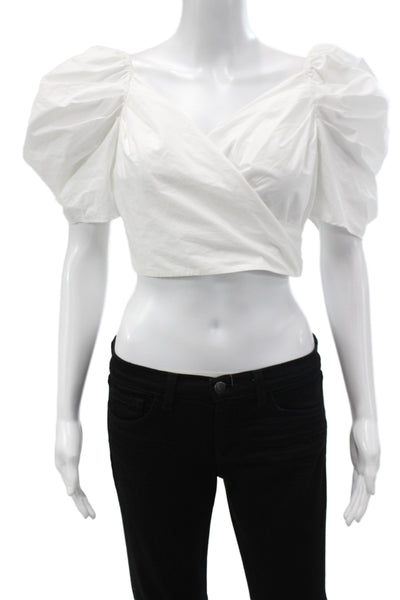 Cara Cara Womens Blouse White V-Neck Short Sleeve Cotton Zip Bohemian Size S