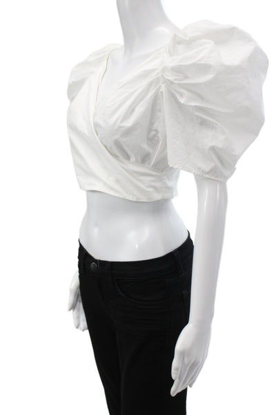Cara Cara Womens Blouse White V-Neck Short Sleeve Cotton Zip Bohemian Size S