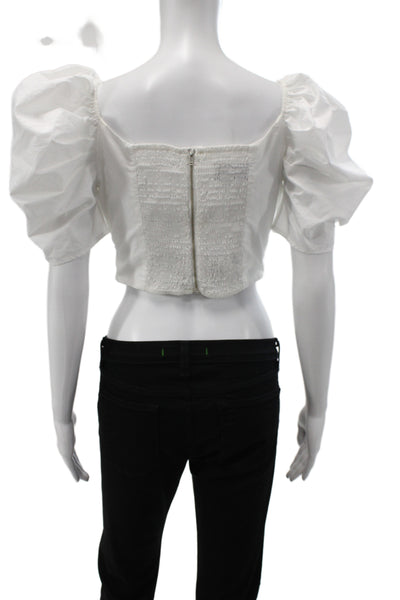 Cara Cara Womens Blouse White V-Neck Short Sleeve Cotton Zip Bohemian Size S
