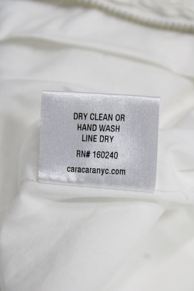 Cara Cara Womens Blouse White V-Neck Short Sleeve Cotton Zip Bohemian Size S