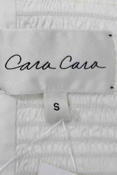 Cara Cara Womens Blouse White V-Neck Short Sleeve Cotton Zip Bohemian Size S