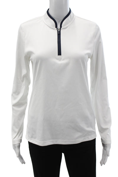 Tory Sport Women Track Jacket White Zip High Neck Long Sleeve Size S