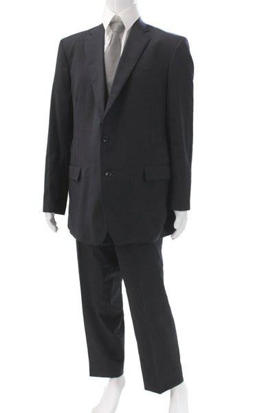 Brooks Brothers Mens 2 Piece Black Wool Suit Solid Classic Big & Tall Size 46