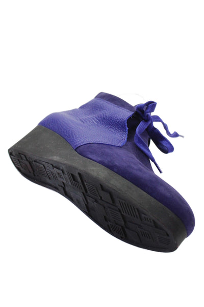 Arche Womens Suede Lace Up Wedge Heels Shoes Blue Size 10