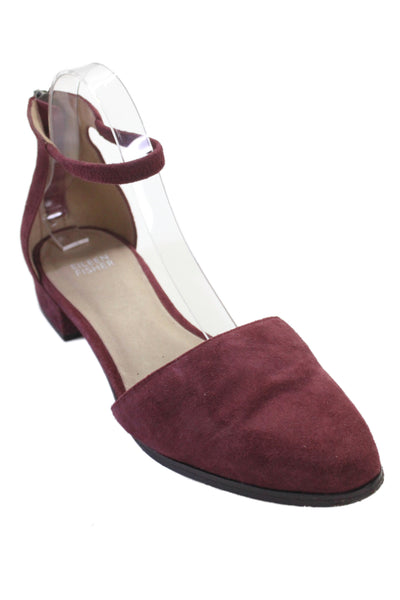 Eileen Fisher Womens Suede Ankle Strap Low Heels Sandals Shoes Red Size 8.5