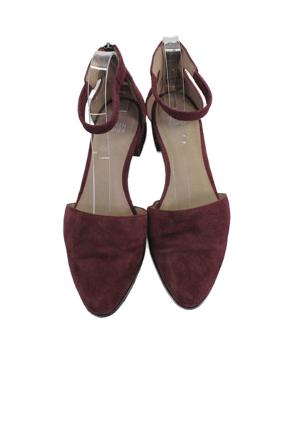 Eileen Fisher Womens Suede Ankle Strap Low Heels Sandals Shoes Red Size 8.5