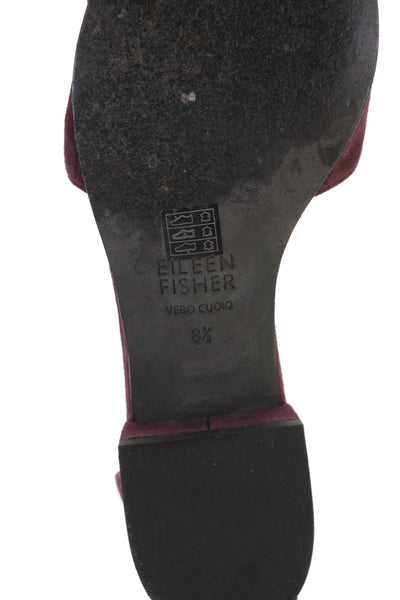 Eileen Fisher Womens Suede Ankle Strap Low Heels Sandals Shoes Red Size 8.5