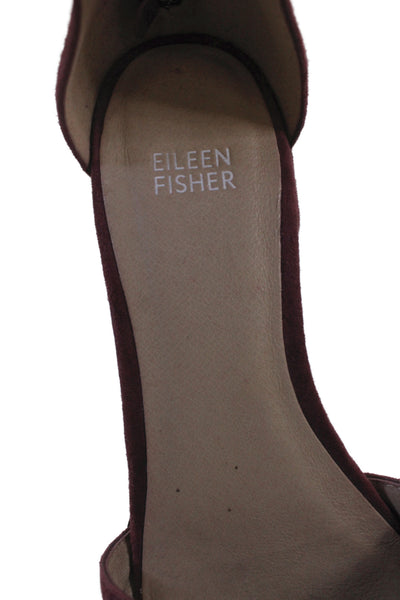 Eileen Fisher Womens Suede Ankle Strap Low Heels Sandals Shoes Red Size 8.5