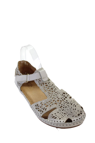 PIKOLINOS Womens Leather Laser Cut Ankle Strap Sandals Shoes White Size 9