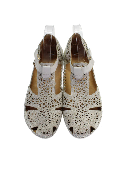 PIKOLINOS Womens Leather Laser Cut Ankle Strap Sandals Shoes White Size 9