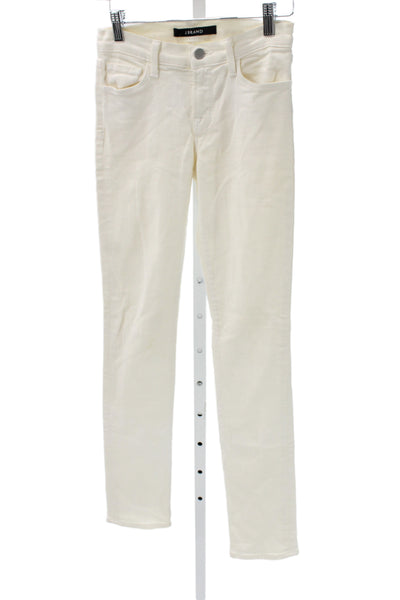 J Brand Womens Ivory Skinny Jeans Mid Rise Button Fly Cotton Size 25