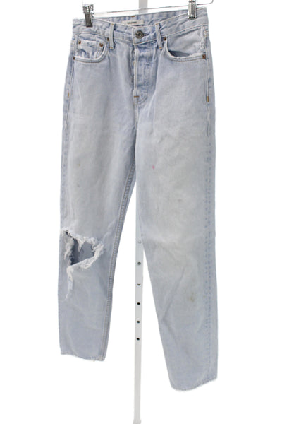 Grlfrnd Women Straight Blue Jeans Mid Rise Inseam 30 Size 24