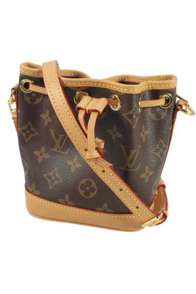 Louis Vuitton Womens Monogram Coated Canvas Nano Noe Bucket Handbag Brown