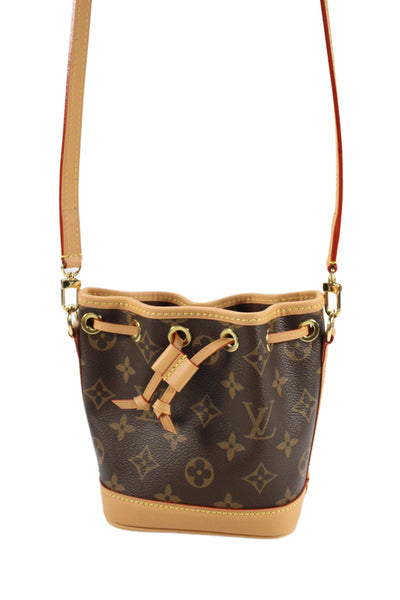 Louis Vuitton Womens Monogram Coated Canvas Nano Noe Bucket Handbag Brown