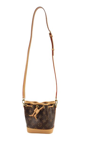 Louis Vuitton Womens Monogram Coated Canvas Nano Noe Bucket Handbag Brown