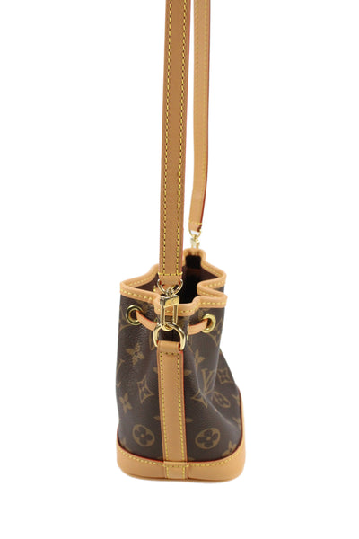 Louis Vuitton Womens Monogram Coated Canvas Nano Noe Bucket Handbag Brown