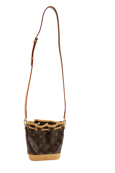 Louis Vuitton Womens Monogram Coated Canvas Nano Noe Bucket Handbag Brown