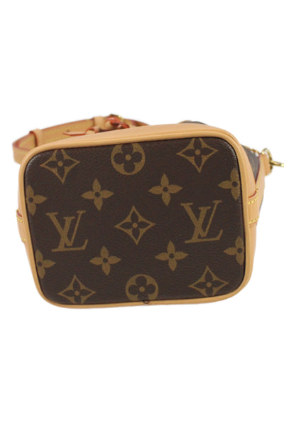 Louis Vuitton Womens Monogram Coated Canvas Nano Noe Bucket Handbag Brown