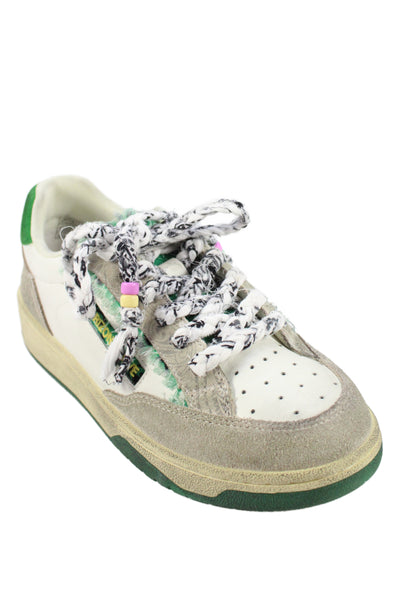 Arizona Love Womens Lace Up Suede Leather Perforated Sneakers White Gray Size 37