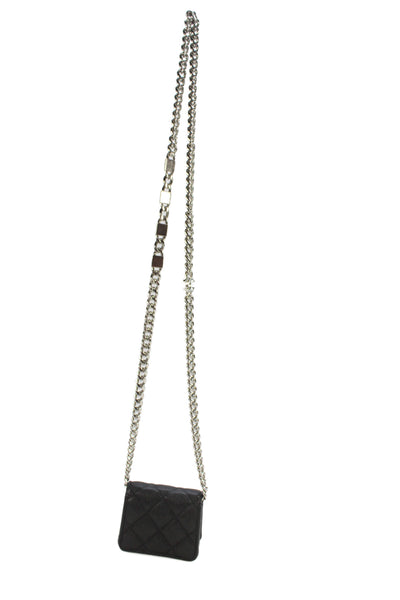 Chanel Womens CC Enamel Chain Strap Caviar Leather Mini Crossbody Handbag Black