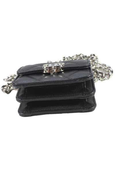 Chanel Womens CC Enamel Chain Strap Caviar Leather Mini Crossbody Handbag Black