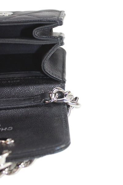 Chanel Womens CC Enamel Chain Strap Caviar Leather Mini Crossbody Handbag Black